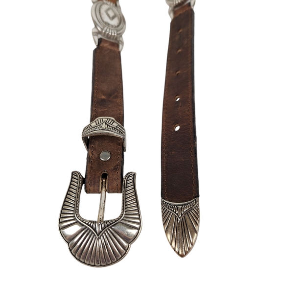Vintage Brown Leather Concho Belt Western Boho Southwestern Womens Size 26 - Picture 7 of 11